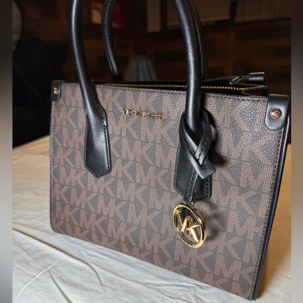 Michael Kors Mercer Medium Logo and Leather Accordion Crossbody Bag